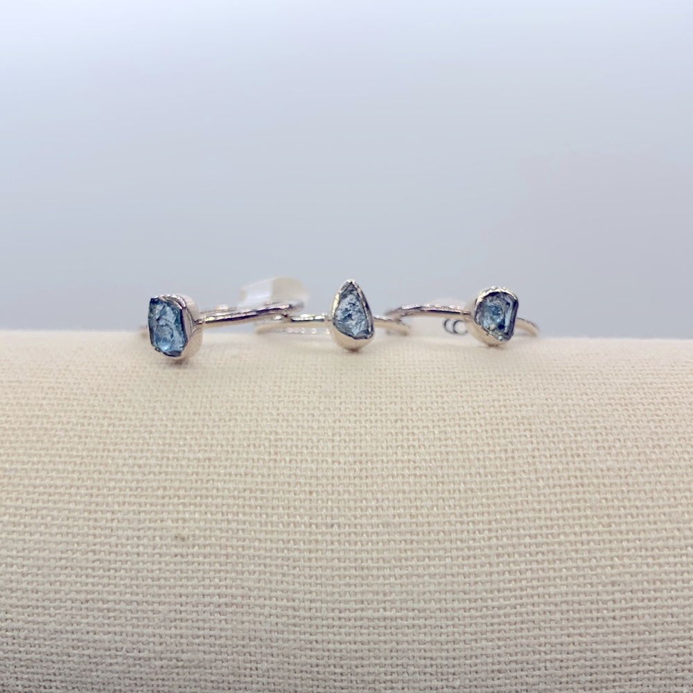 GENUINE Aquamarine and Sterling silver stackable ring